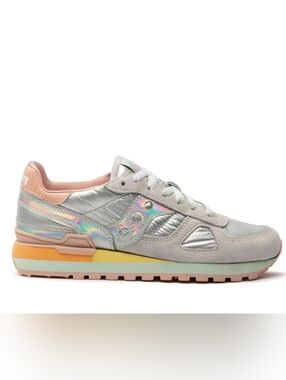 Saucony Women's Grey with Pastel Iridescent & Peach Accent Sneaker Size 8.5